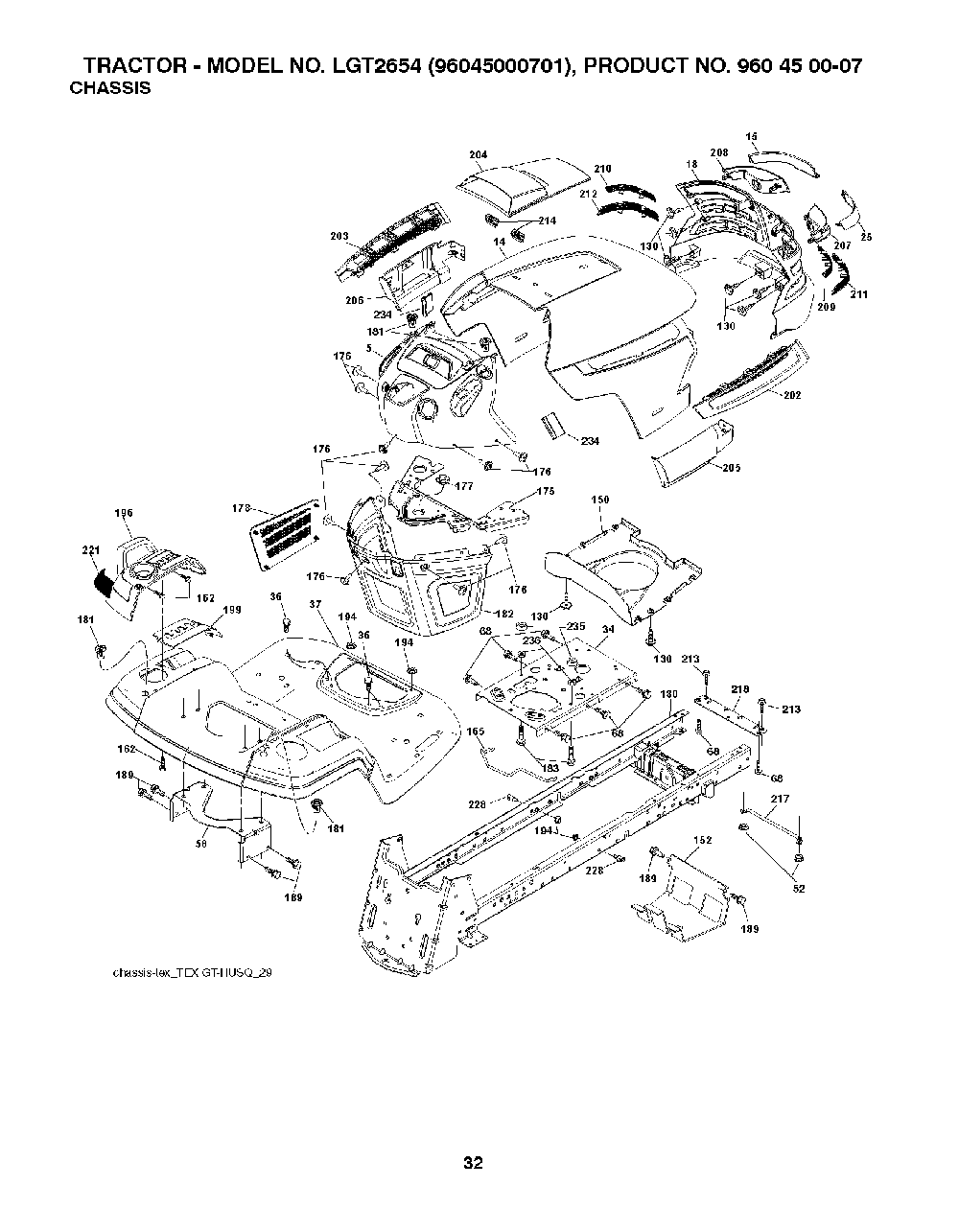 Chassis / Frame Diagram and Parts List for LGT265496045000701 2008-01 Husqvarna Lawn Tractor