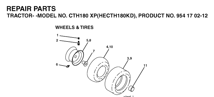 Wheels And Tires Diagram and Parts List for CTH180XP (HECTH180KD)(2004-09) Husqvarna Lawn Tractor
