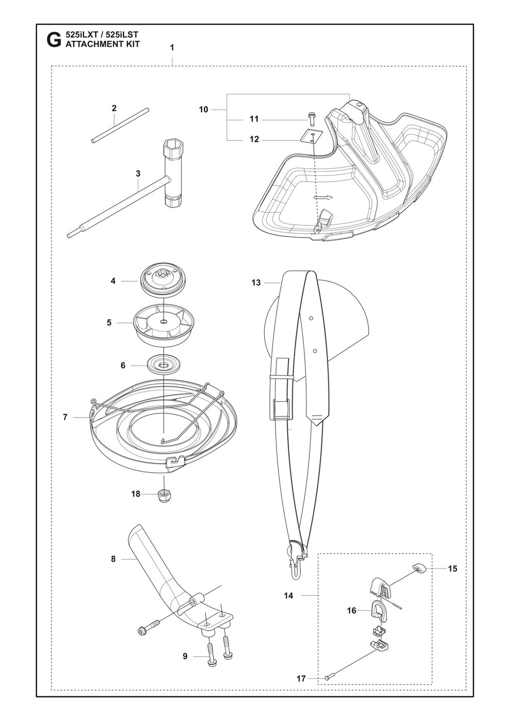 Attachments Diagram and Parts List for 525ILXT  Husqvarna Trimmer