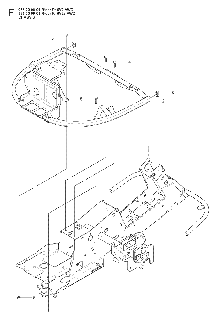 Chassis / Frame Diagram and Parts List for RIDER15V2AWD (965200901)(2008-01) Husqvarna Lawn Mower