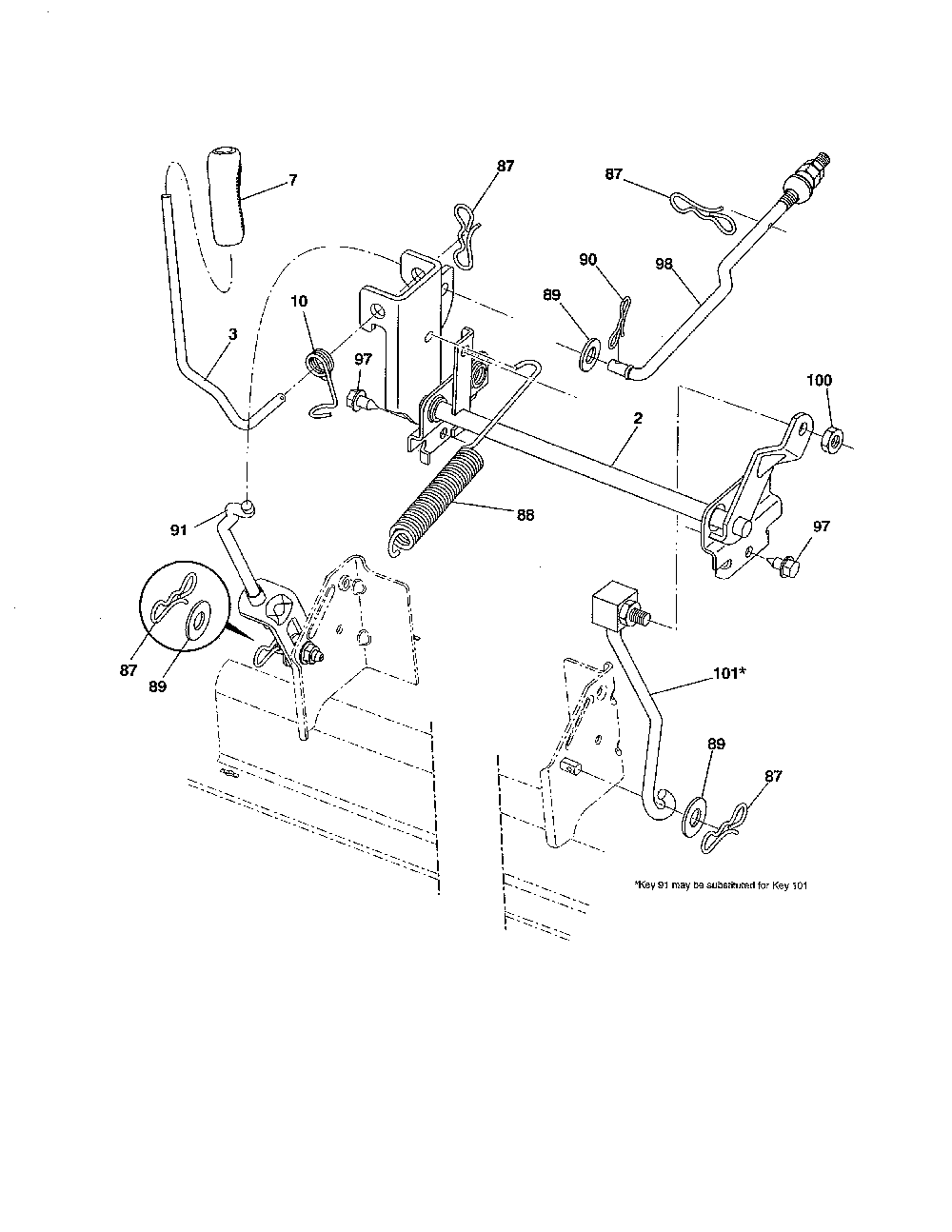 Mower lift Diagram and Parts List for YTH20K46-917240460  Husqvarna Lawn Tractor