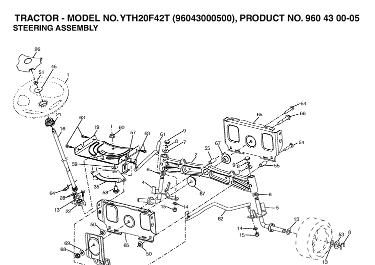 Steering Diagram and Parts List for YTH20F42T (96043000500)(2006-02) Husqvarna Lawn Tractor