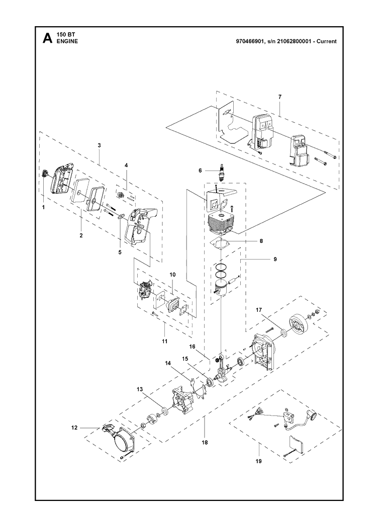 Engine Diagram and Parts List for 150BT  Husqvarna Leaf Blower / Vacuum