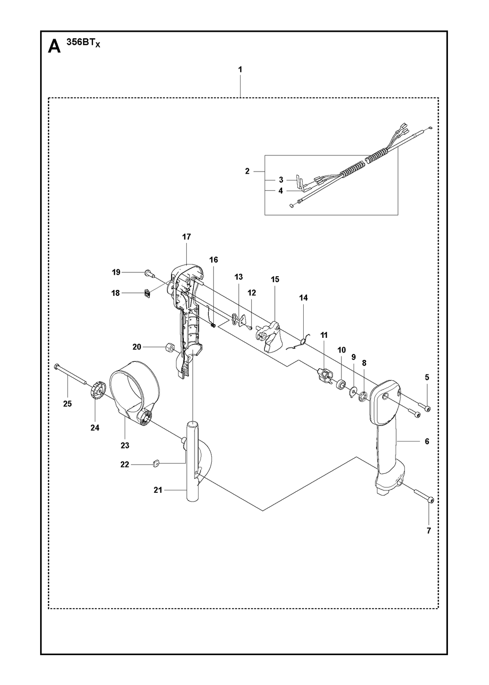 Handle and Controls 1 Diagram and Parts List for 356BF (X-SERIES)(20144900001-Current) Husqvarna Leaf Blower / Vacuum