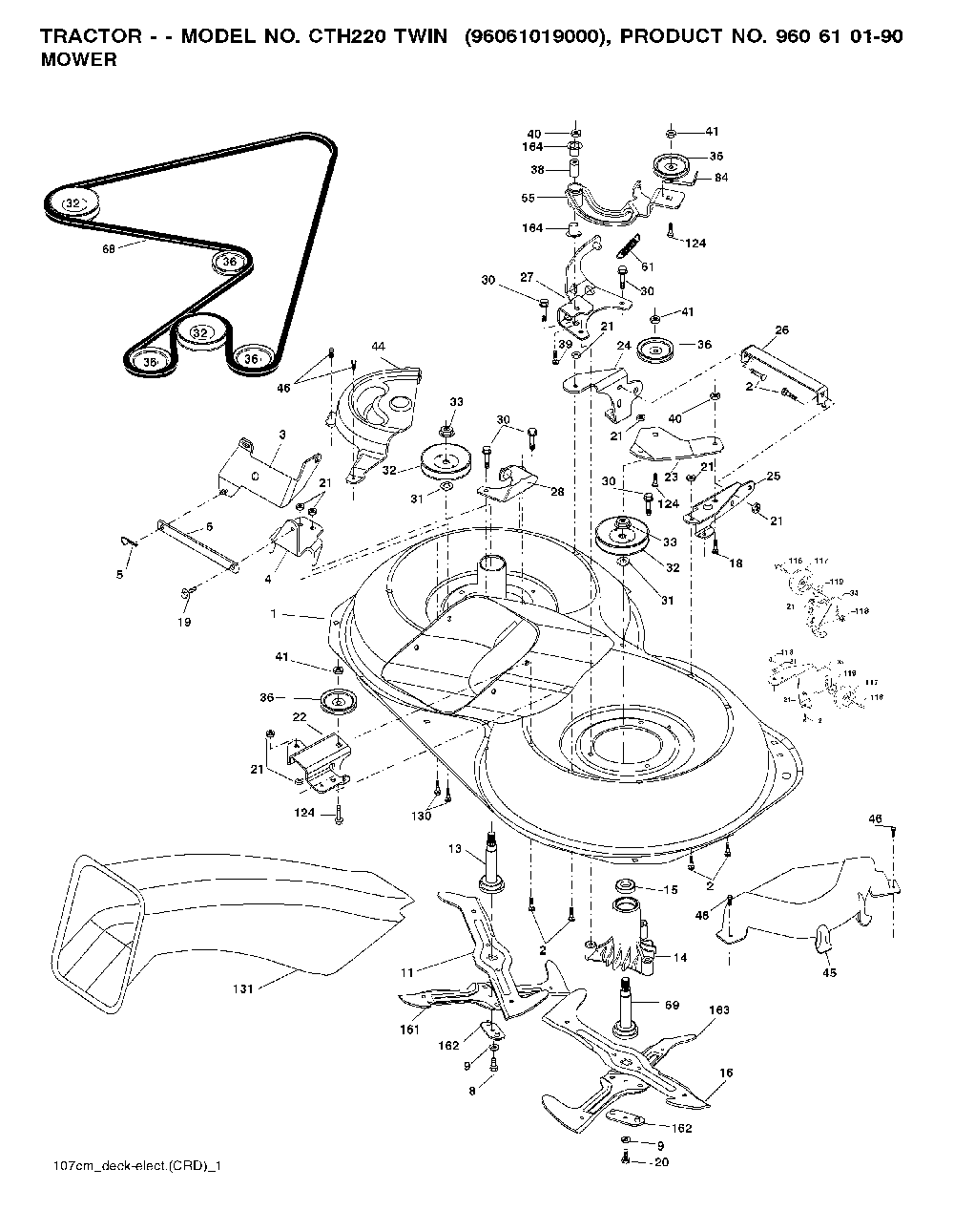 Mower Deck / Cutting Deck Diagram and Parts List for CTH220TWIN (96061019000)(2007-02) Husqvarna Lawn Tractor