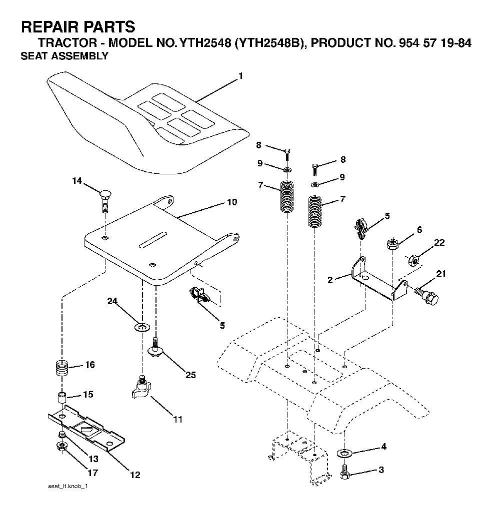 Seat Diagram and Parts List for YTH2548B (954571984)(2004-06) Husqvarna Lawn Tractor