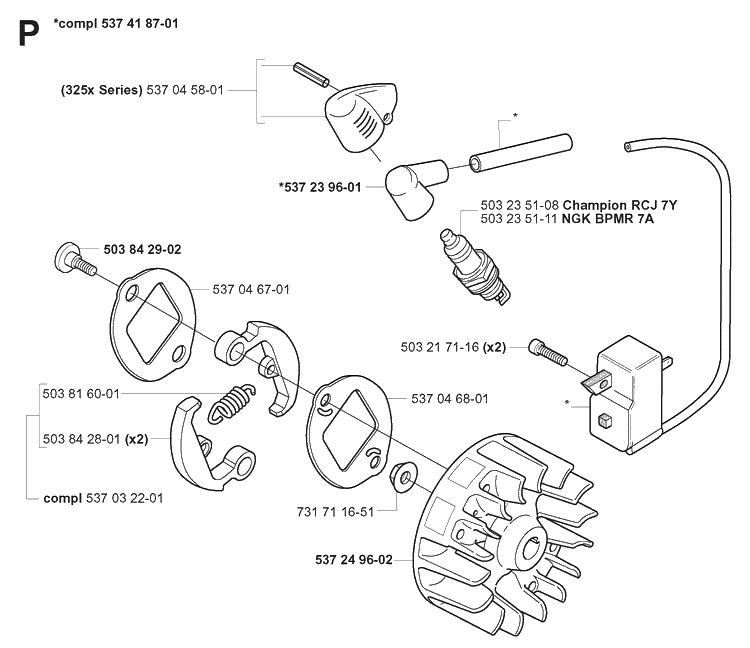 Ignition System And Clutch Diagram and Parts List for 323R 20051800001-20061400000 Husqvarna Brush Cutter