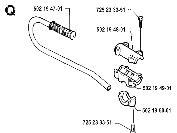 Handle Diagram and Parts List for 132R 19920100001-19931400000 Husqvarna Brush Cutter