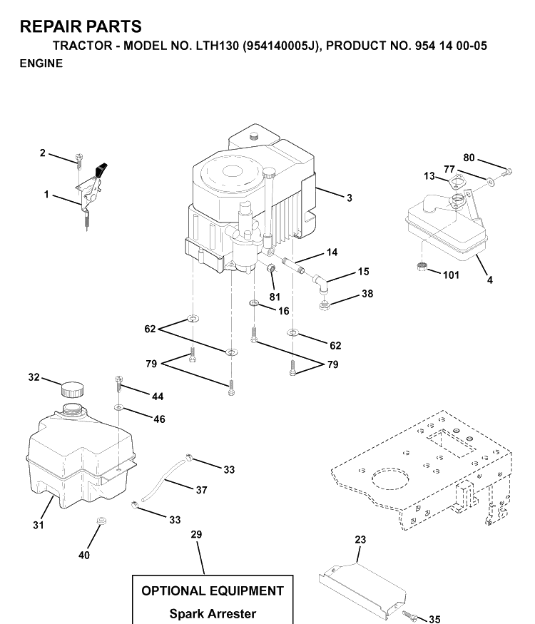 Engine Diagram and Parts List for LTH130 (954140005J)(1998-10) Husqvarna Lawn Tractor