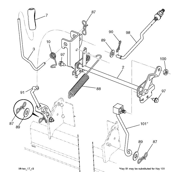 Mower Lift / Deck Lift Diagram and Parts List for YTH224TFI (96041034500)(2013-11) Husqvarna Lawn Tractor
