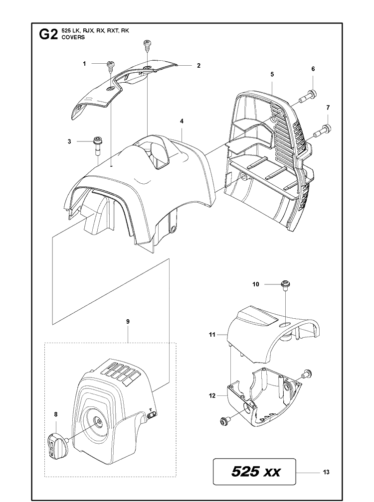 Cover Diagram and Parts List for 525LK 2013-03 Husqvarna Brush Cutter