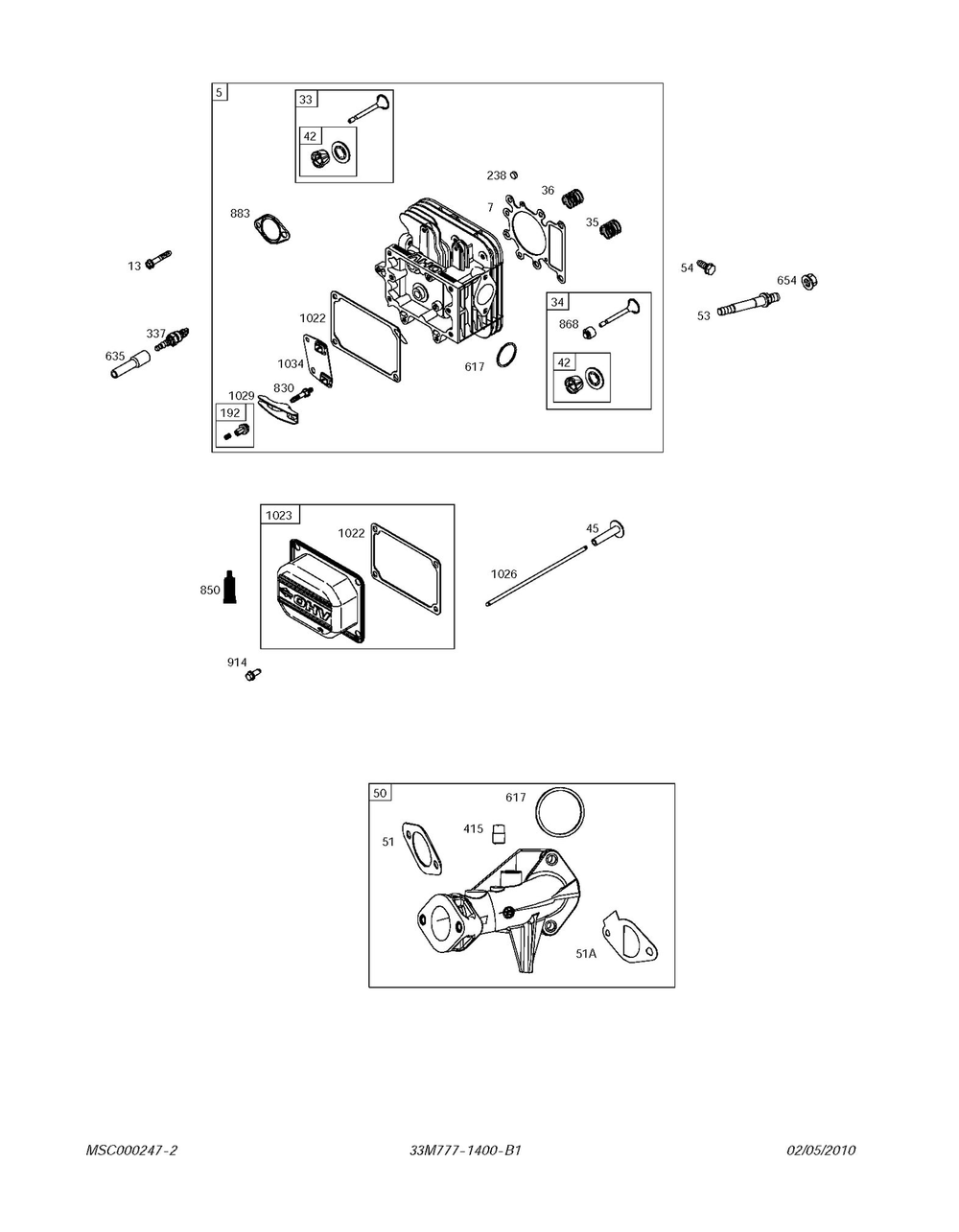 Cylinder Head Diagram and Parts List for 33M777-1400-B1  Husqvarna Engine