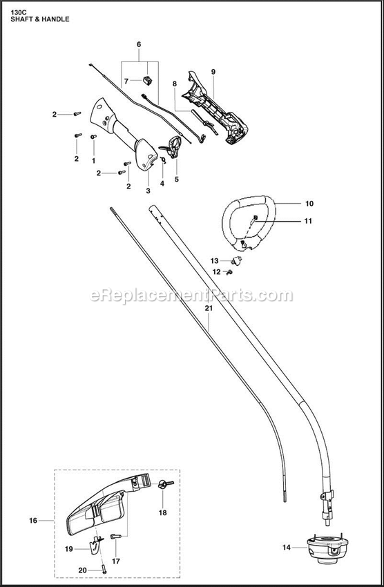 Shaft And Handle Diagram and Parts List for 130C  Husqvarna Trimmer
