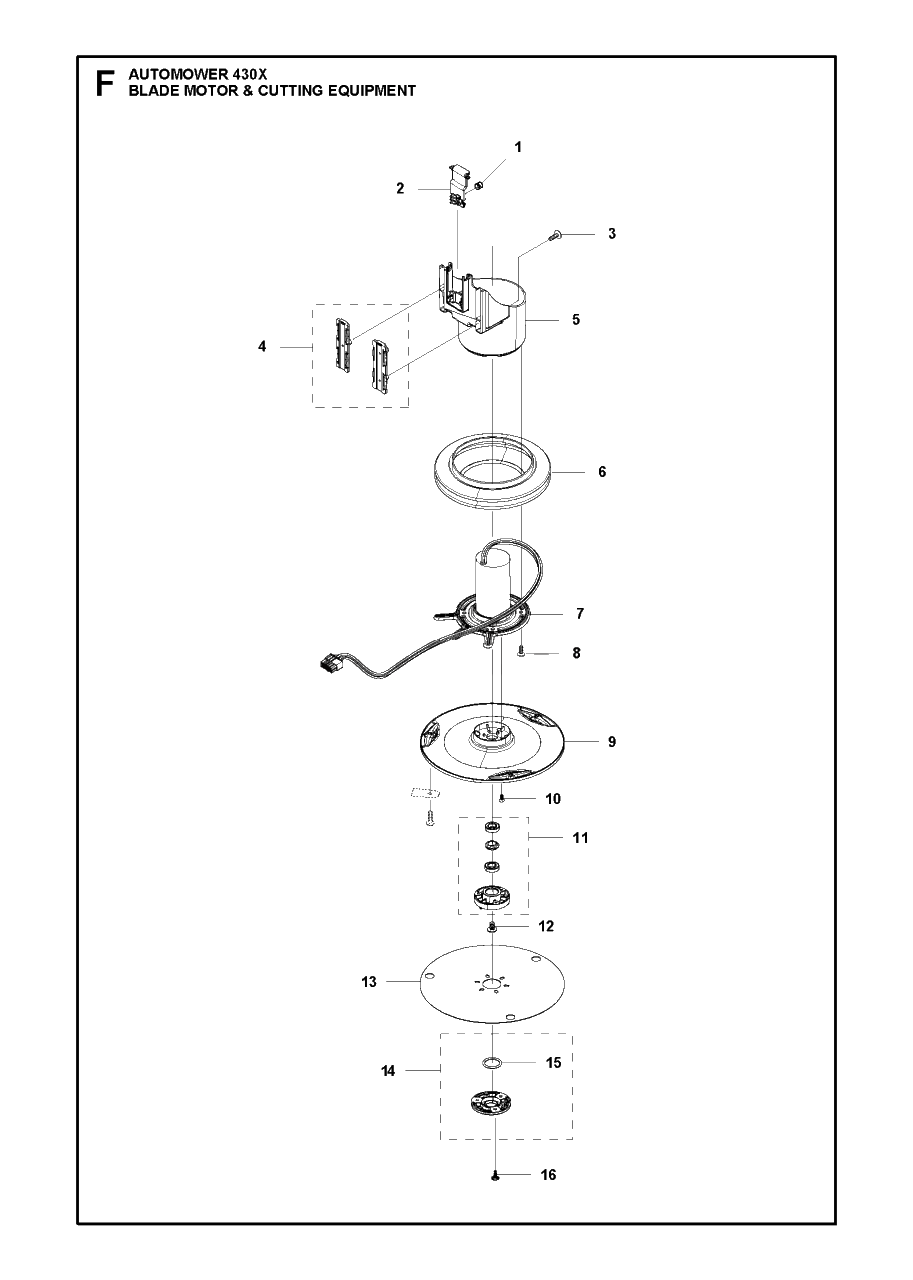 Blade Motor And Cutting Equipment Diagram and Parts List for 430X 2016-02 Husqvarna Lawn Mower
