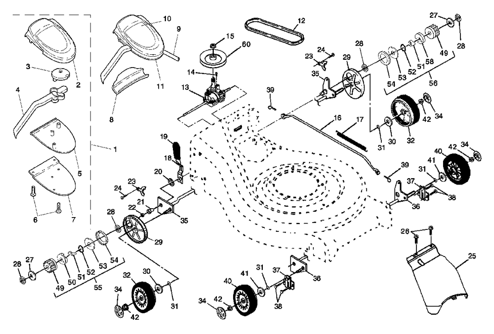 Drive Assembly Diagram and Parts List for 5521RS (954223470-E)(2004-07) Husqvarna Lawn Mower