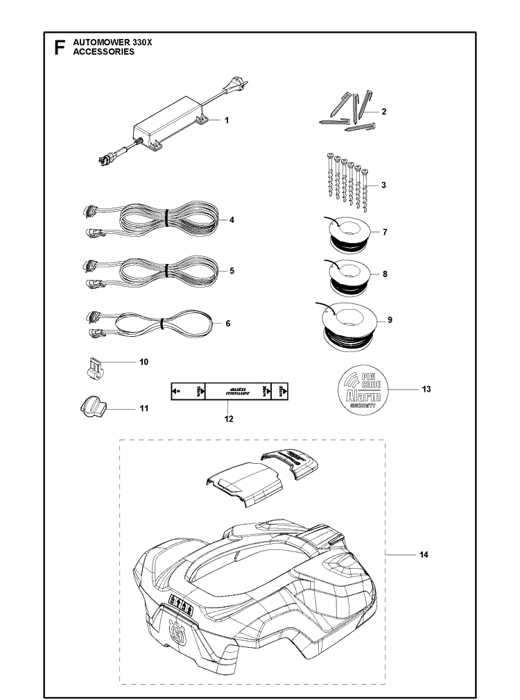 Accessories 1 Diagram and Parts List for 330X 2013-03 Husqvarna Lawn Mower