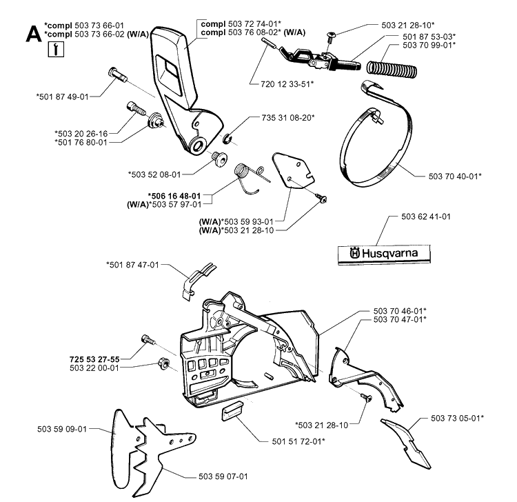 Chain Brake Diagram and Parts List for 272XP 19994500001-20070100000 Husqvarna Chainsaw