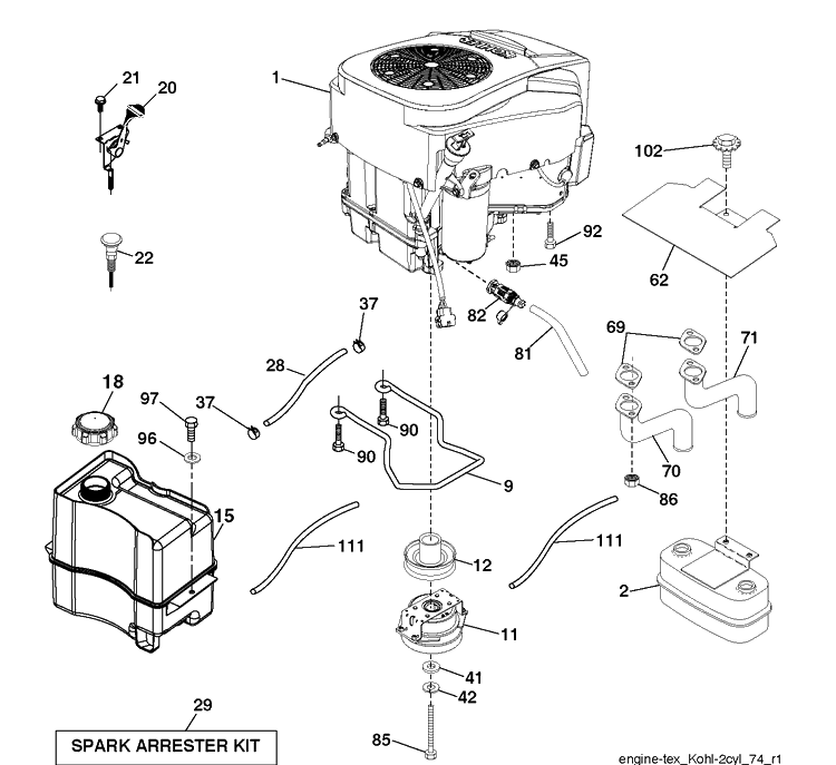 Engine Diagram and Parts List for YTH24K48D (96043029700)(2018-08) Husqvarna Lawn Tractor