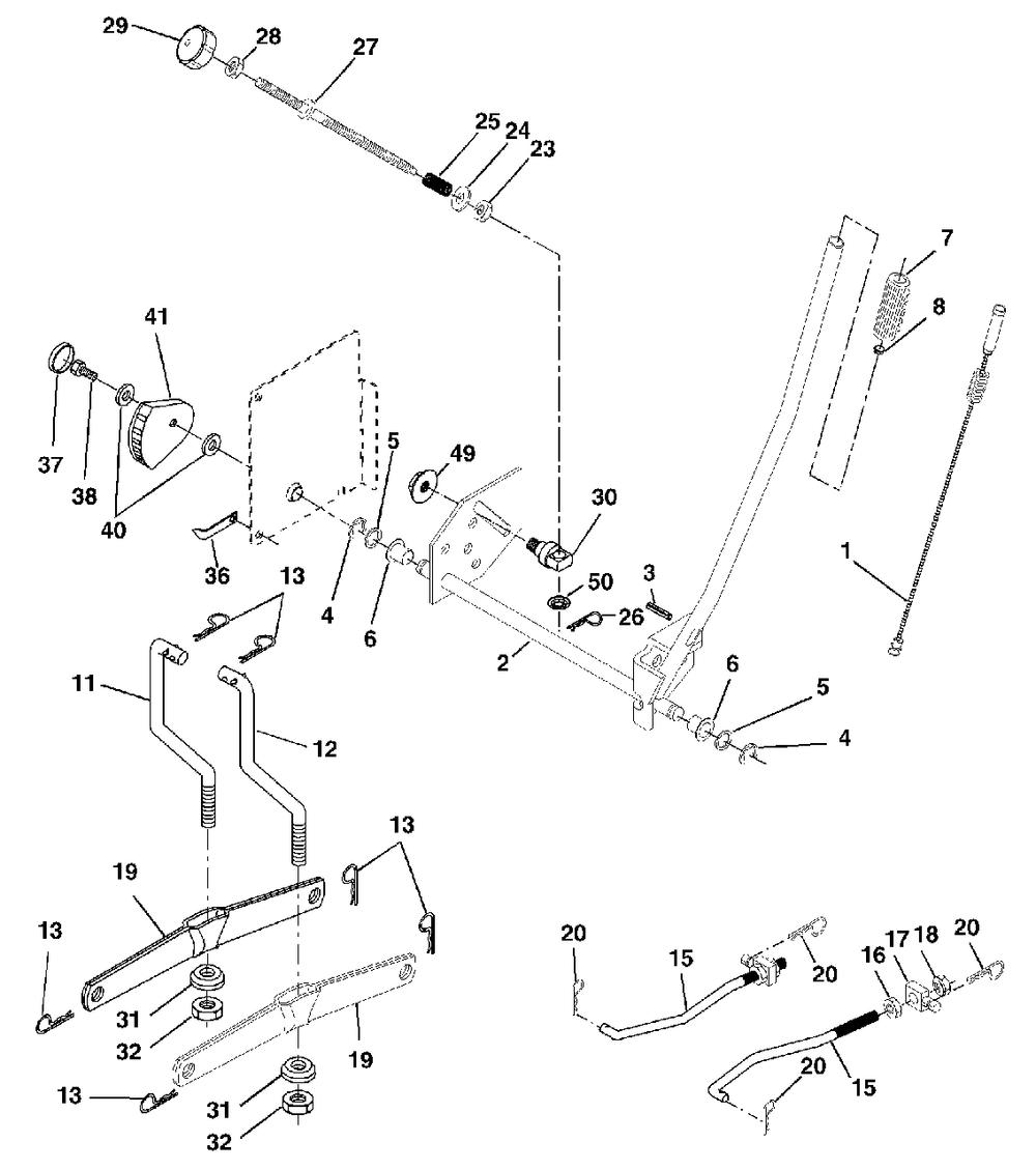 Mower Lift Diagram and Parts List for YTH1542XP (954567253-E)(2002-02) Husqvarna Lawn Tractor
