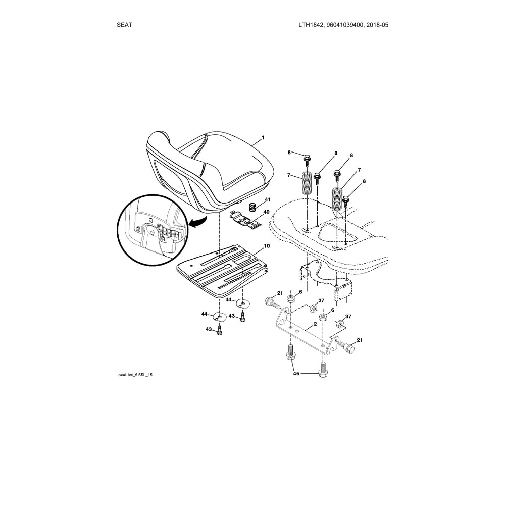 Seat Diagram and Parts List for 96041039400  Husqvarna Lawn Tractor