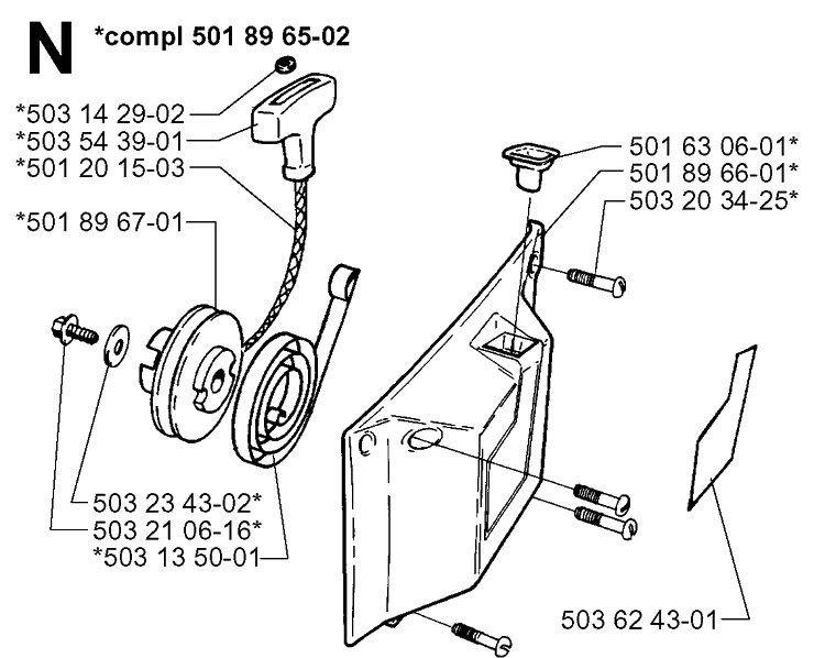 Starter Diagram and Parts List for 3120 19980900001-20000600000 Husqvarna Chainsaw