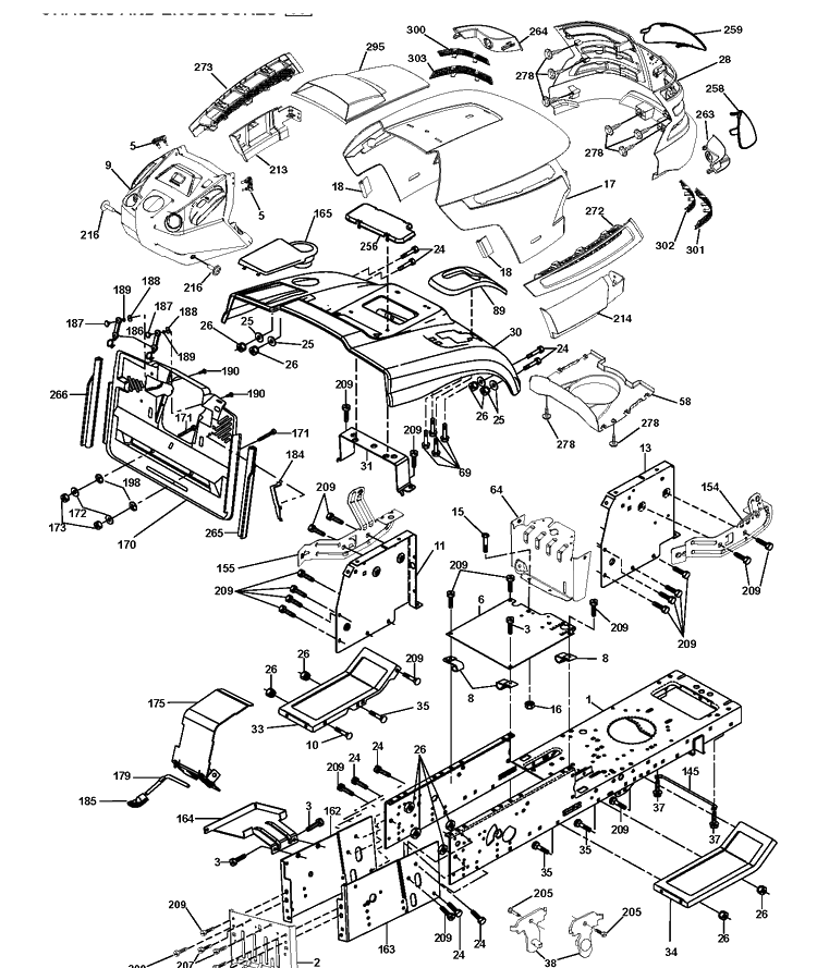 Chassis And Enclosures Diagram and Parts List for CTH150 (96061018103)(2008-09) Husqvarna Lawn Tractor