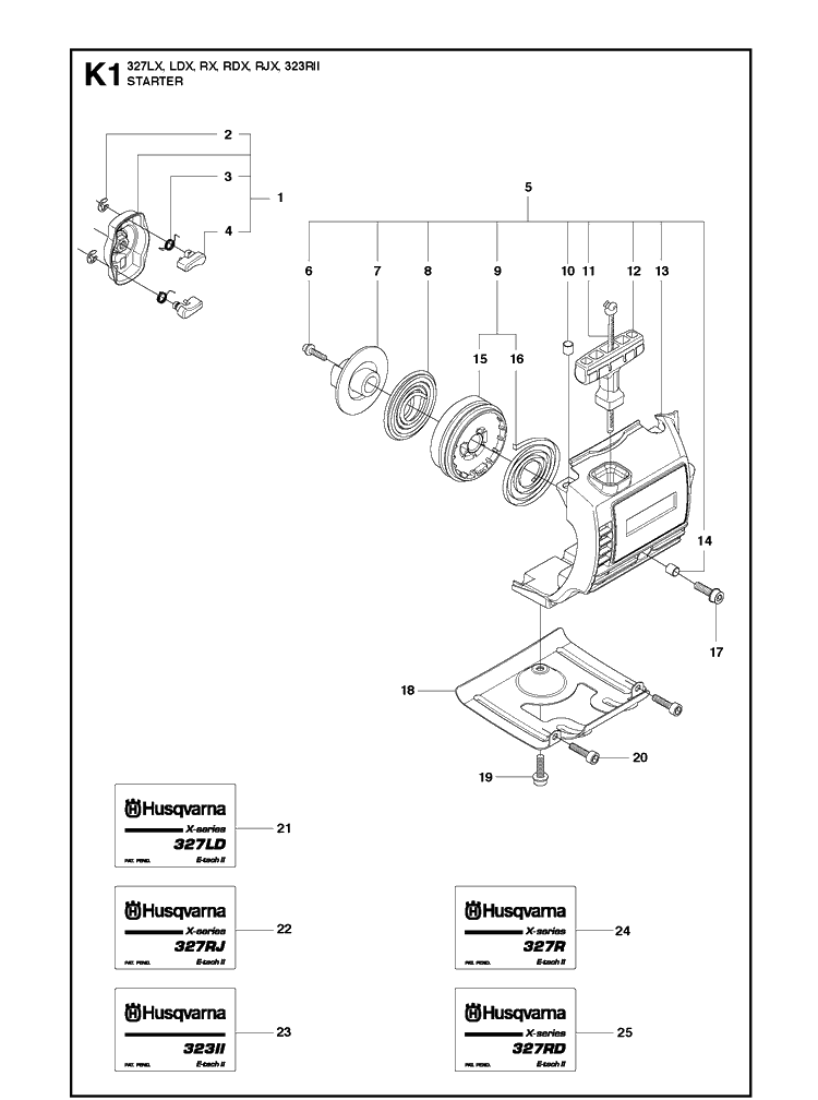 Starter 3 Diagram and Parts List for 327LDX 20120100001-Current Husqvarna Edger
