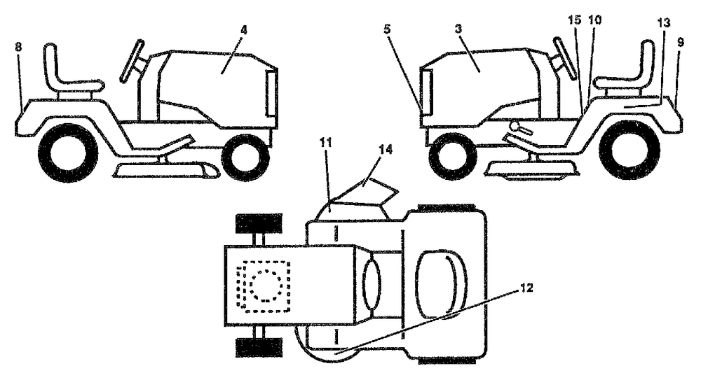 Decals Diagram and Parts List for LT112 (954000392)(1992-06) Husqvarna Lawn Tractor