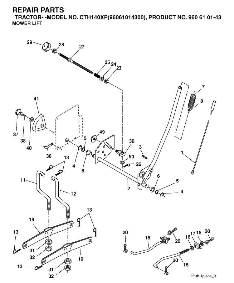Mower Lift / Deck Lift 2 Diagram and Parts List for CTH140XP (96061014300)(2006-04) Husqvarna Lawn Tractor