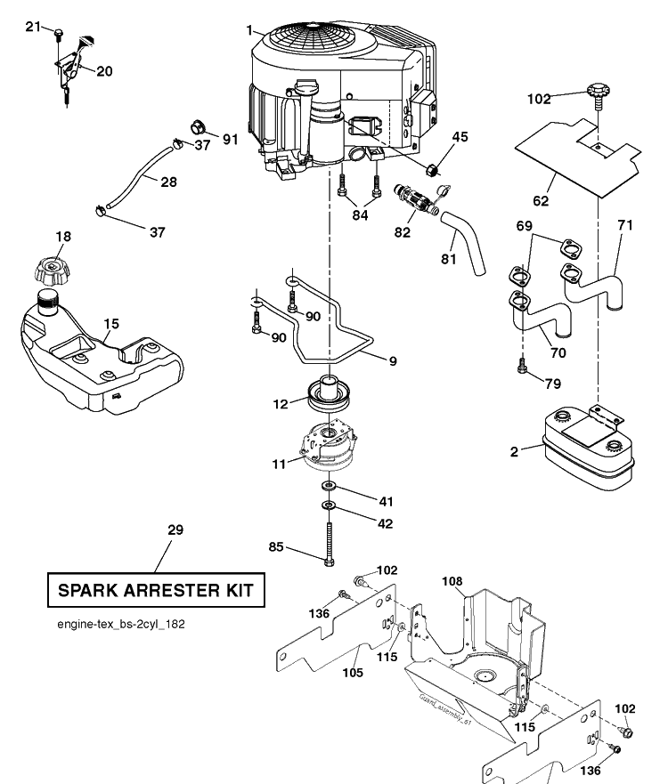 Engine Diagram and Parts List for TS243T (96041041300)(2017-10) Husqvarna Lawn Tractor