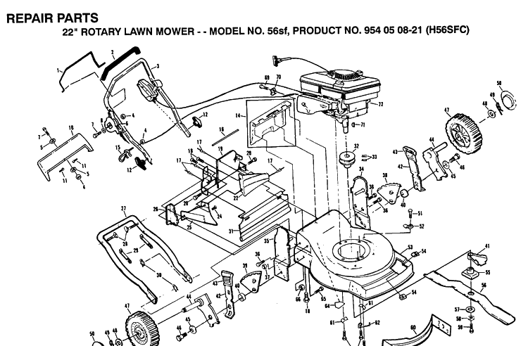 Repair Parts 2 Diagram and Parts List for 56SF (H56SFC)(1992-01) Husqvarna Lawn Mower