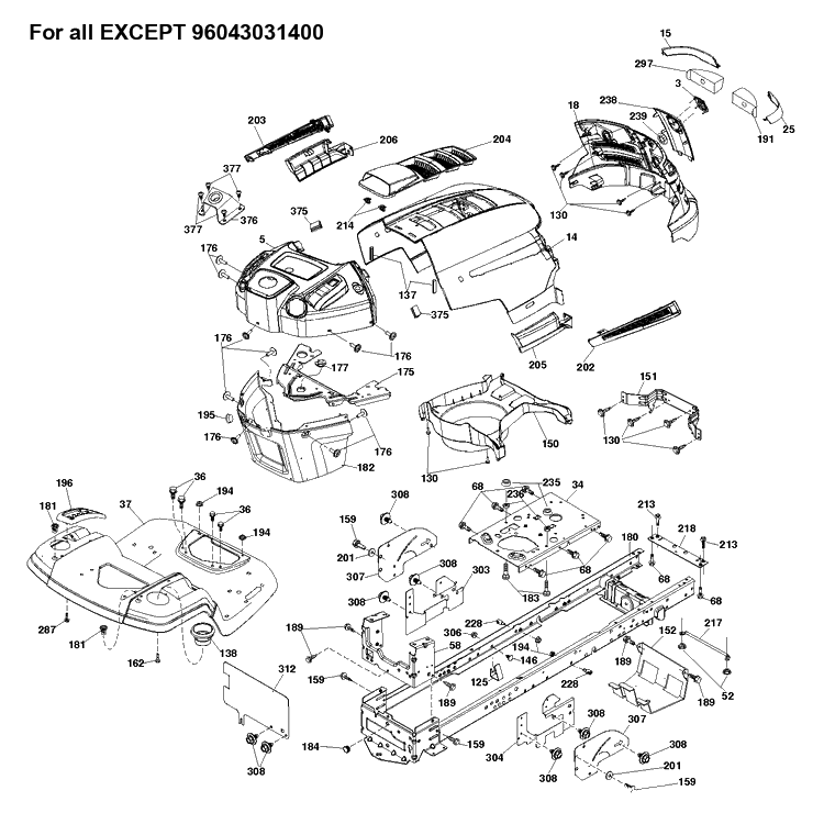 Chassis And Enclosures Diagram and Parts List for TS142  Husqvarna Lawn Tractor