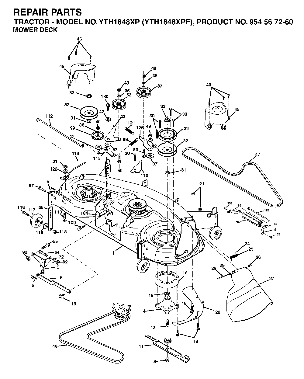 Mower Deck / Cutting Deck Diagram and Parts List for YTH1848XPF (954567260)(2003-06) Husqvarna Lawn Tractor