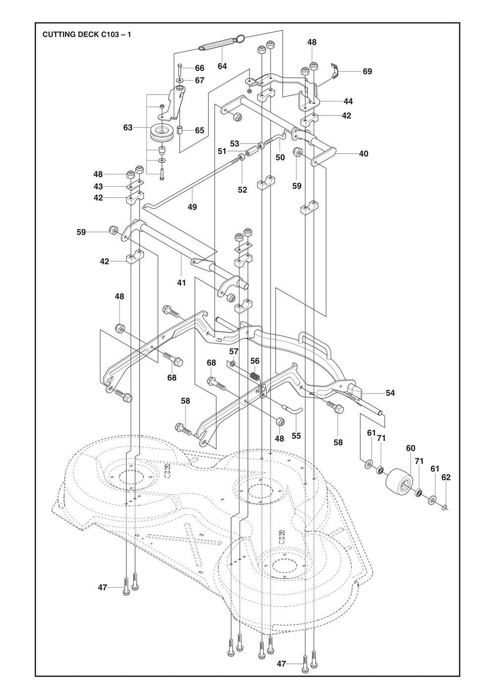 103cm Cutting Deck Diagram and Parts List for 103R200  Husqvarna Lawn Tractor Accessories