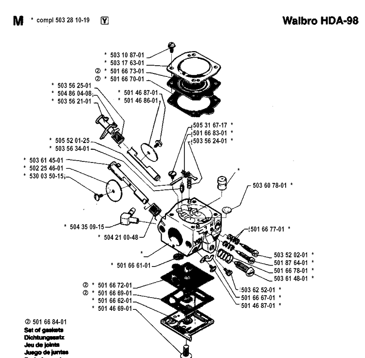 Carburetor Details Diagram and Parts List for 242 19941400001-19981800000 Husqvarna Chainsaw