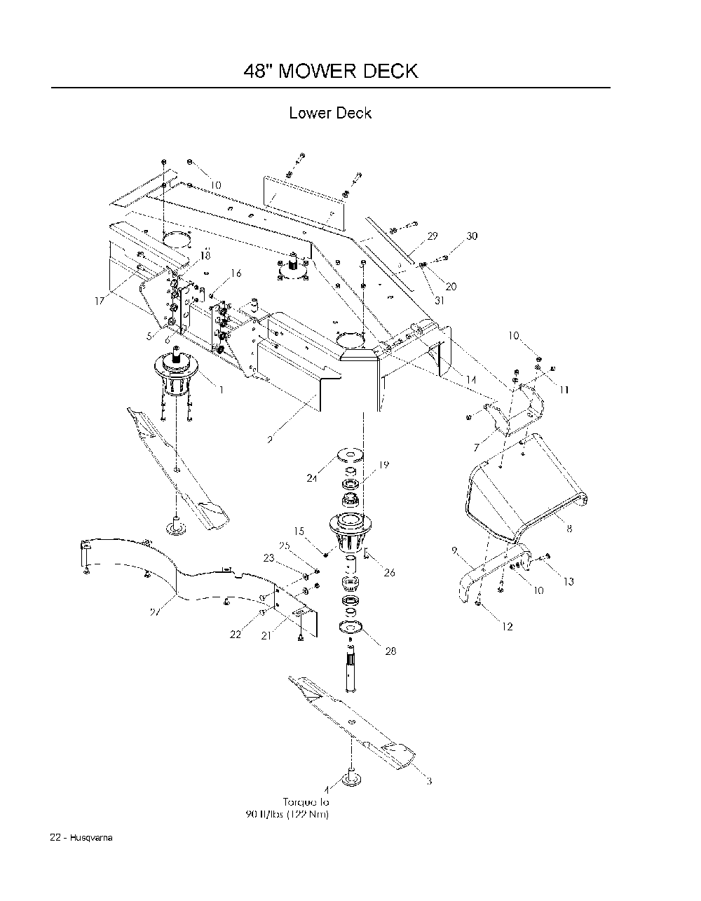 48inch Cutting Deck-- Lower Diagram and Parts List for WH4817966947002 2008-08 Husqvarna Lawn Mower