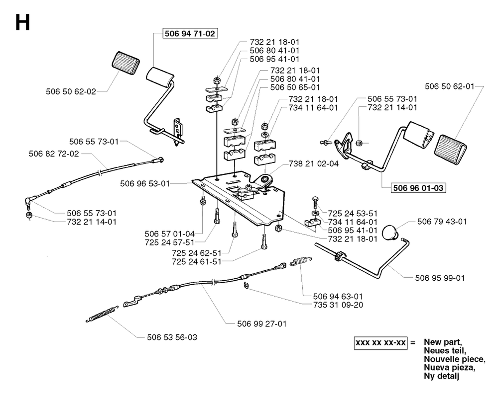Pedals Diagram and Parts List for R13 2002-02 Husqvarna Lawn Tractor