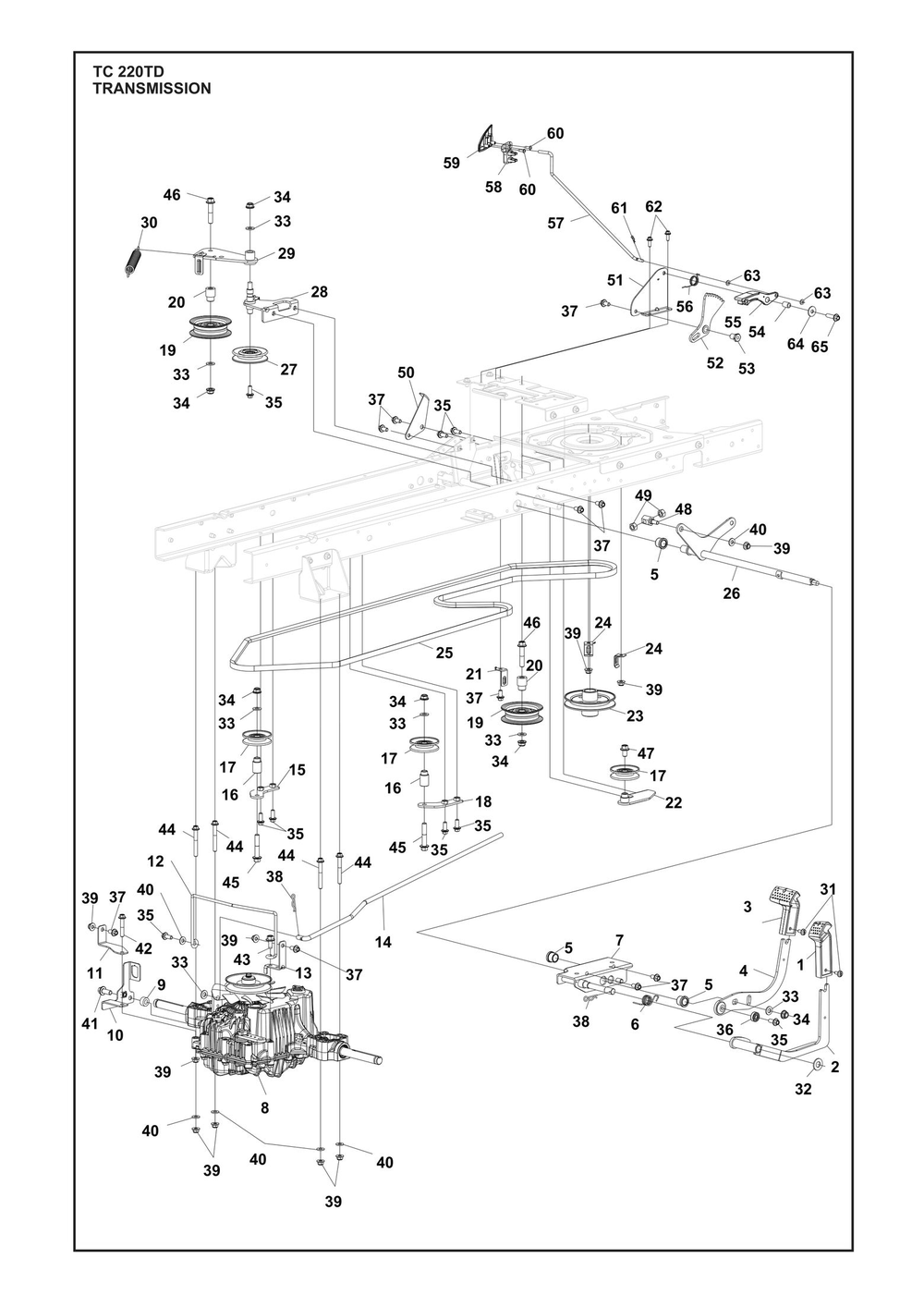 Transmission Diagram and Parts List for TC220TD  Husqvarna Lawn Tractor
