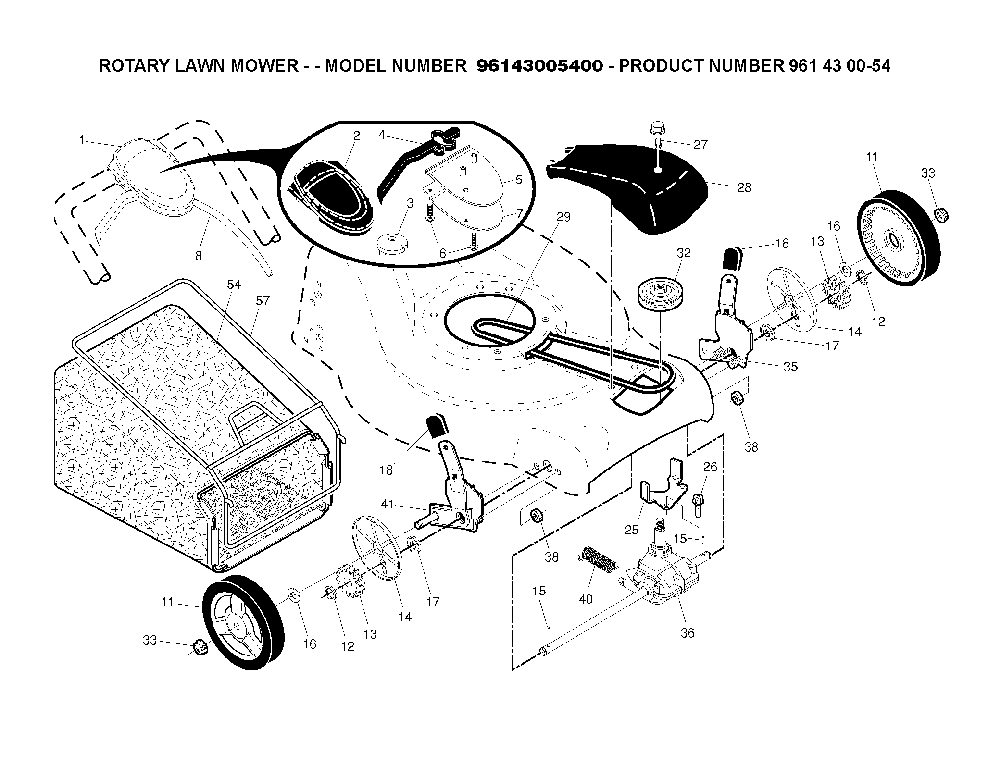 Drive Diagram and Parts List for 96143005496143005400 2009-07 Husqvarna Lawn Mower