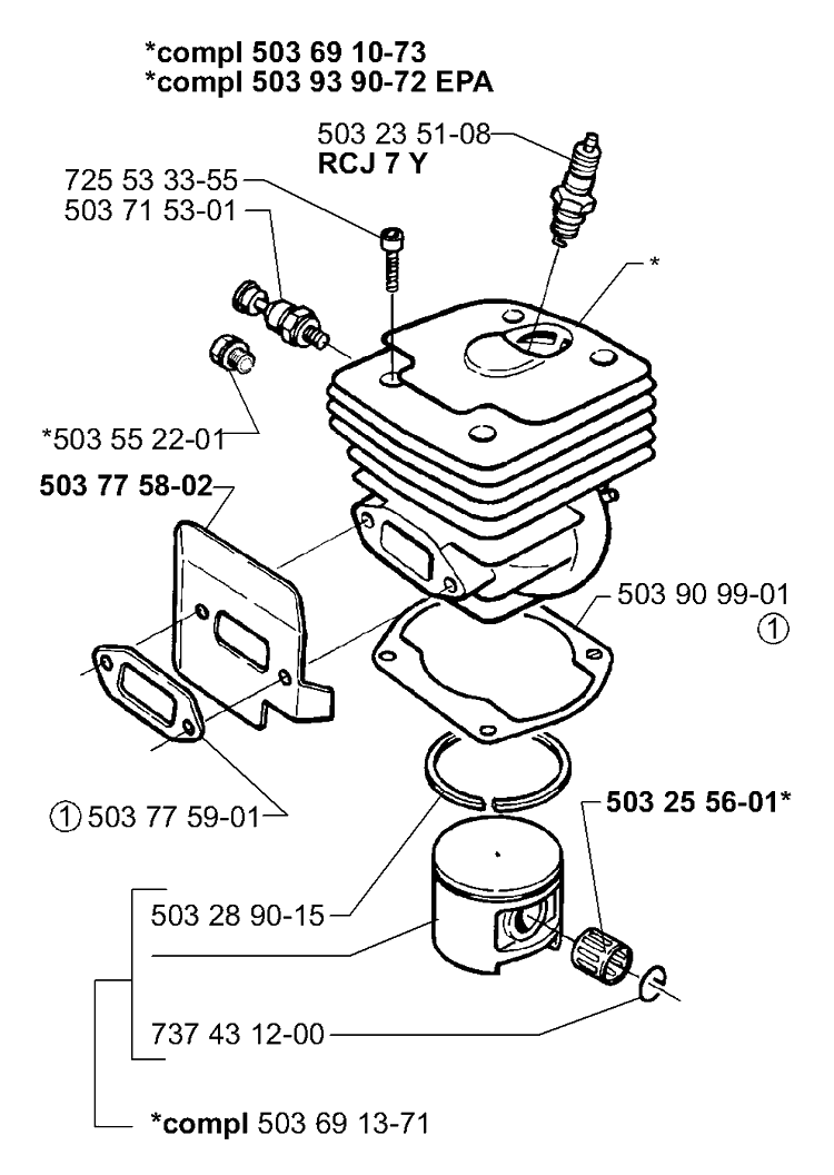 Piston And Cylinder Diagram and Parts List for 365EPA 1999-11 Husqvarna Chainsaw