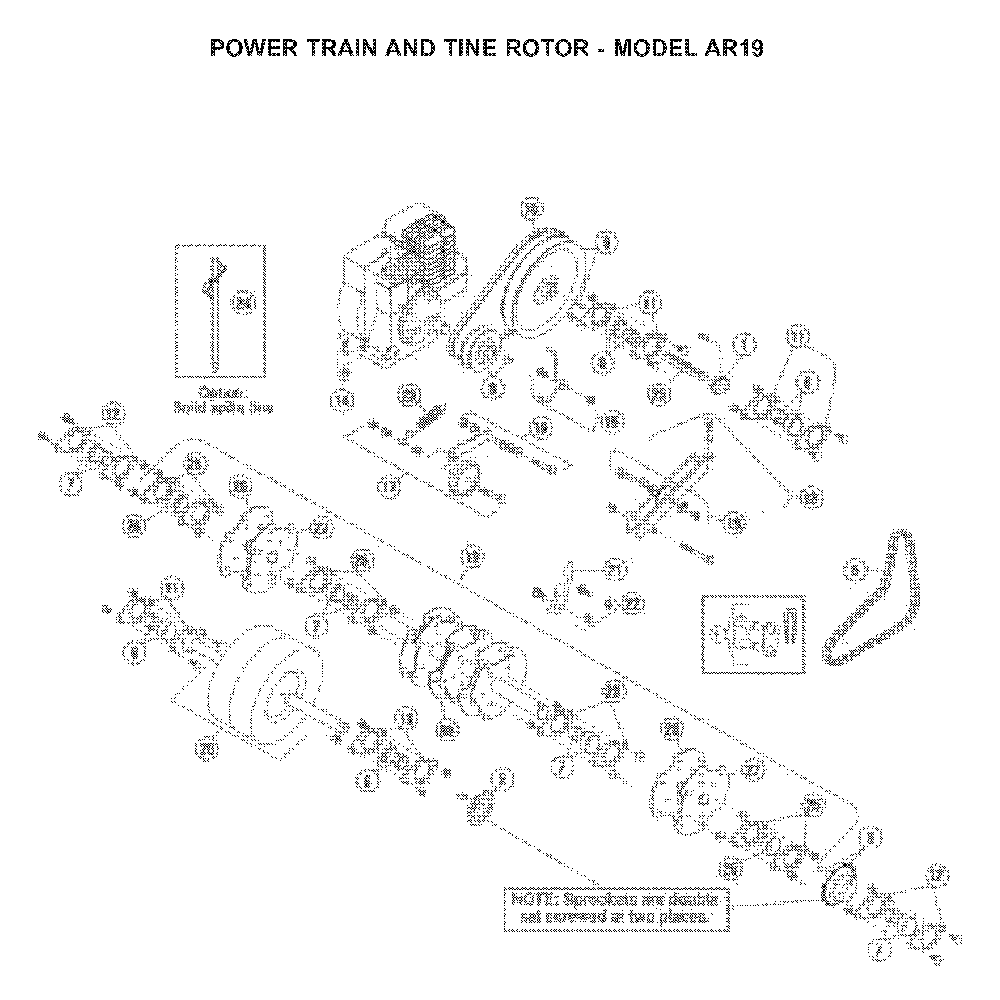 Power Train And Tine Motor Diagram and Parts List for AR25H (968981104)(2005-11) Husqvarna Dethatcher