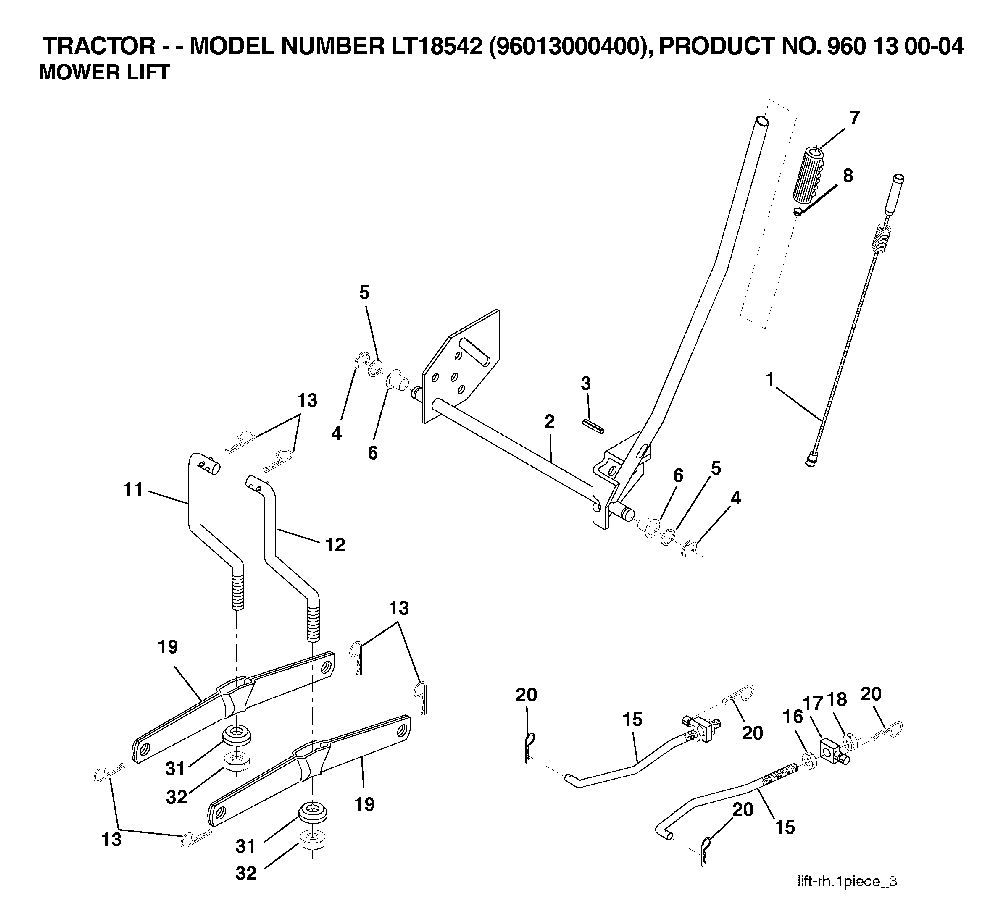 Mower Lift / Deck Lift Diagram and Parts List for LT18542 (96013000400)(2006-03) Husqvarna Lawn Tractor