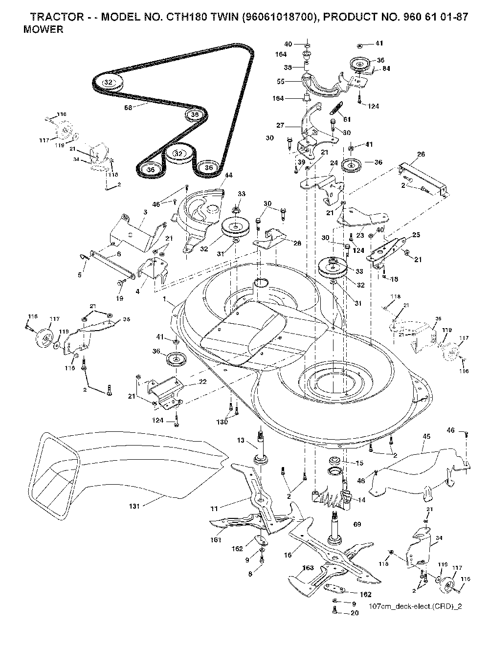 Mower Deck / Cutting Deck Diagram and Parts List for CTH180TWIN (96061018601)(2007-04) Husqvarna Lawn Tractor