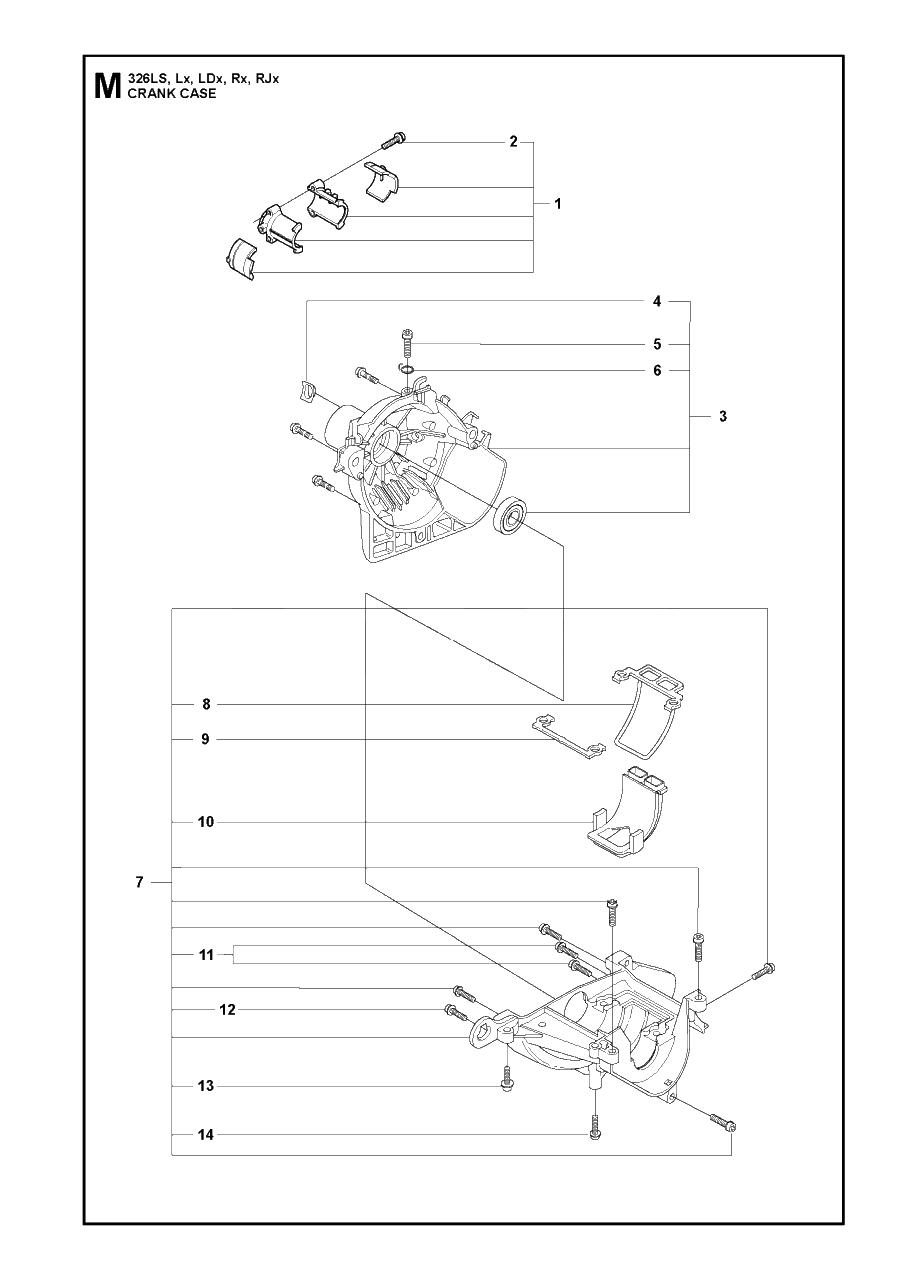 Crankcase Diagram and Parts List for 326RX 20091800001 & Above Husqvarna Trimmer