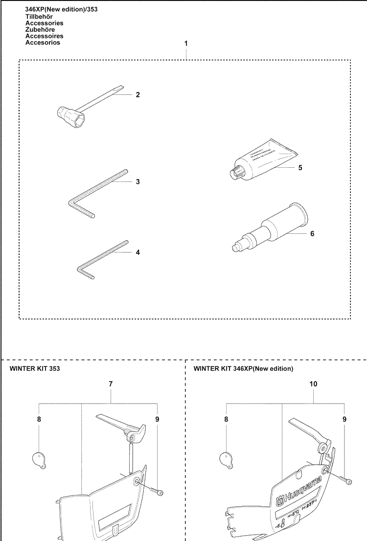 Accessories (Ne) Diagram and Parts List for 353 2009-02 Husqvarna Chainsaw