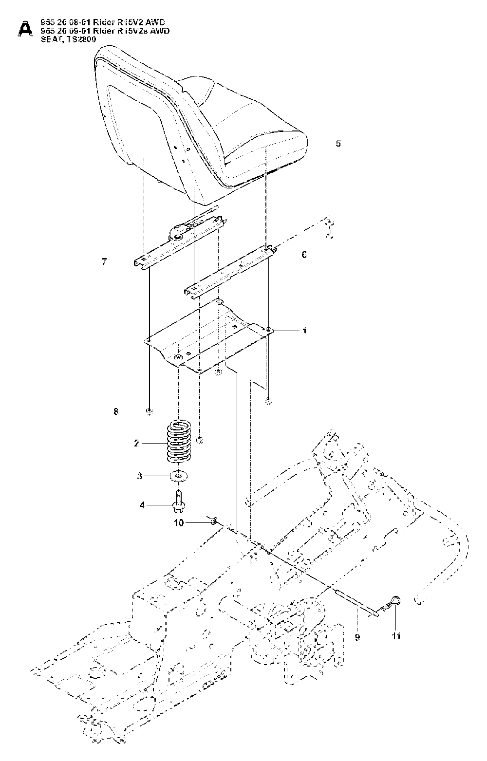Seat Diagram and Parts List for RIDER15V2SAWD (965200901)(2008-01) Husqvarna Lawn Tractor