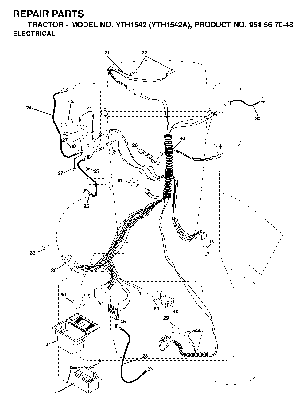 Electrical Diagram and Parts List for YTH1542A (954567048)(2000-11) Husqvarna Lawn Tractor