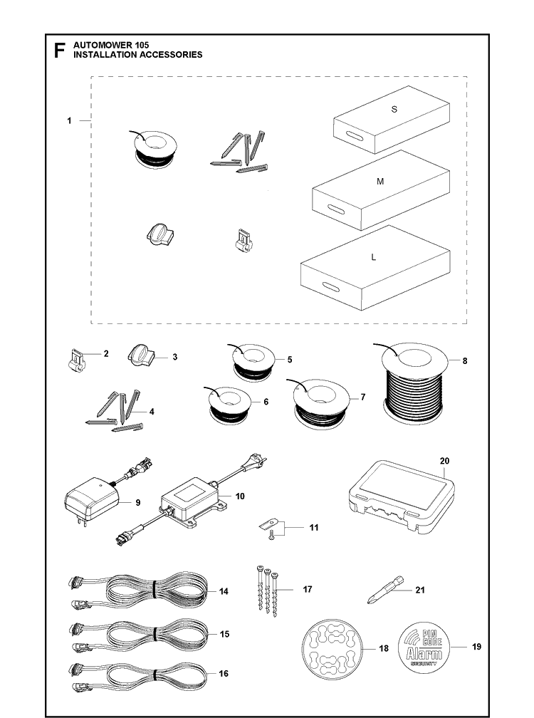 Installation Accessories Diagram and Parts List for 105 2019 Husqvarna Lawn Mower