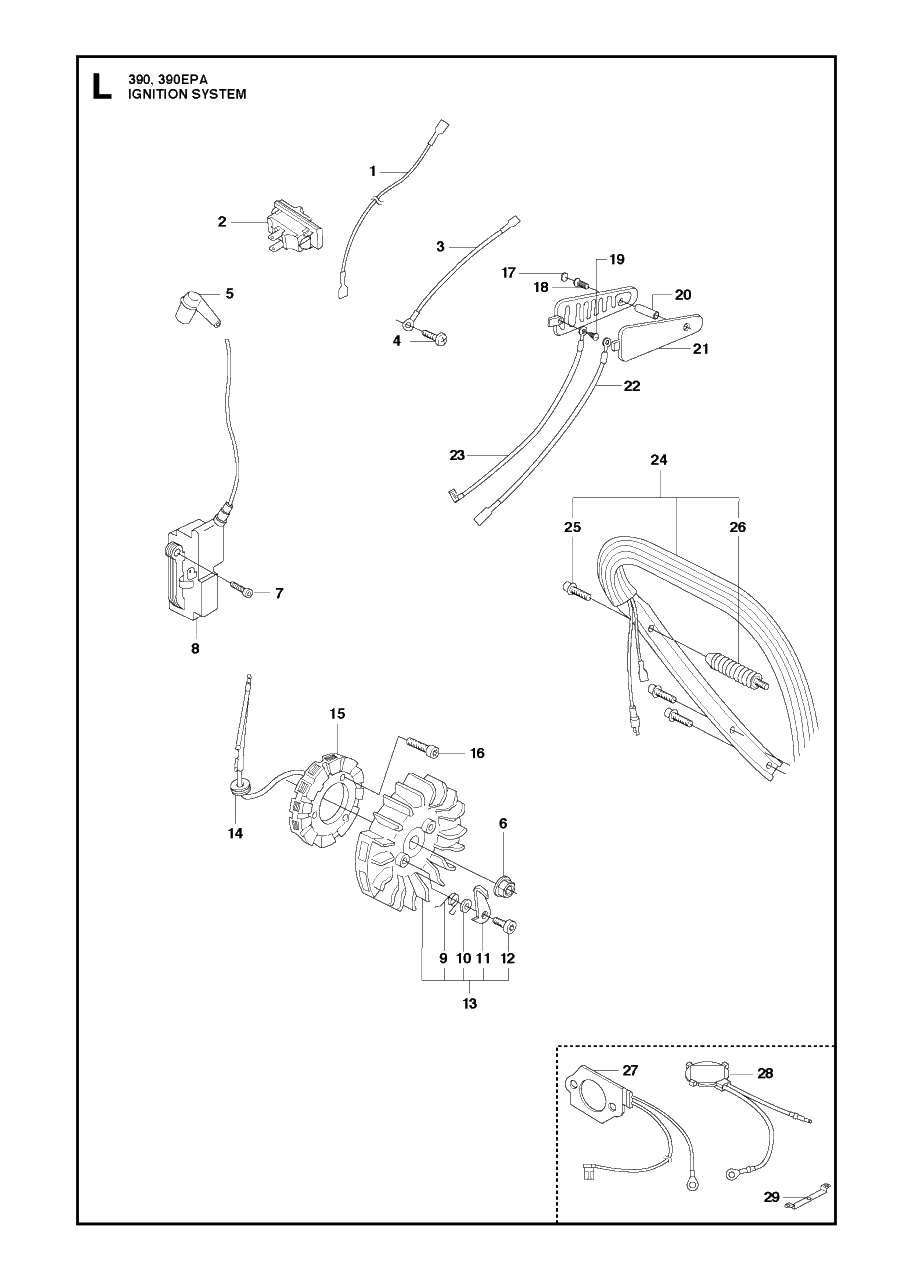 Ignition System Diagram and Parts List for 390XP-XPG-XPW (EPA)(20101800001 - 20111800000) Husqvarna Chainsaw