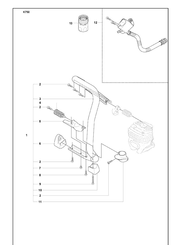 Front Handle And 03 Coupler Diagram and Parts List for K750 2008-10 Husqvarna Lawn Tractor Accessories